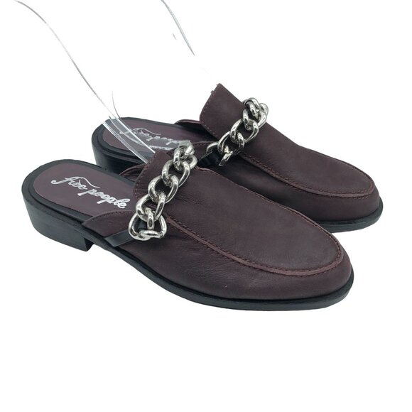 Free People Womens Vida Mule Slip On Leather Chain Brown 39 US 8.5 - Picture 2 of 9